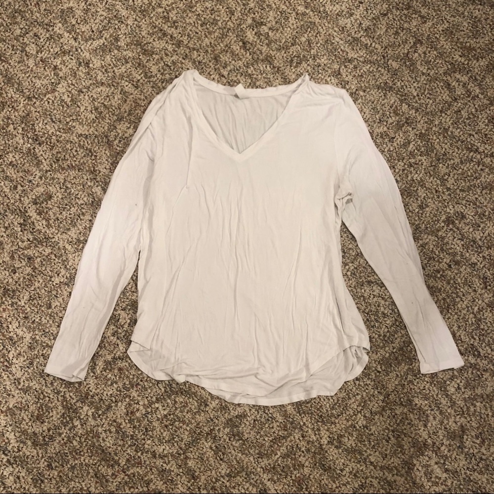 Long Sleeve White V-neck Top